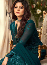Load image into Gallery viewer, Teal Heavy Embroidered Kalidar Anarkali Suit fashionandstylish.myshopify.com