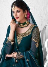 Load image into Gallery viewer, Teal Heavy Embroidered Lehenga Style Anarkali Suit fashionandstylish.myshopify.com