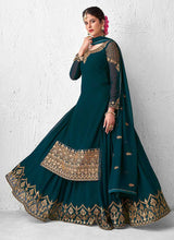Load image into Gallery viewer, Teal Heavy Embroidered Lehenga Style Anarkali Suit fashionandstylish.myshopify.com