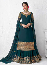Load image into Gallery viewer, Teal Heavy Embroidered Lehenga Style Anarkali Suit fashionandstylish.myshopify.com