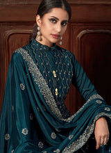 Load image into Gallery viewer, Teal Heavy Embroidered Sequins Work Designer Palazzo Suit fashionandstylish.myshopify.com