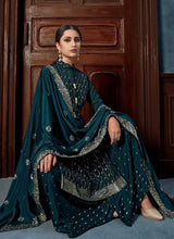 Load image into Gallery viewer, Teal Heavy Embroidered Sequins Work Designer Palazzo Suit fashionandstylish.myshopify.com