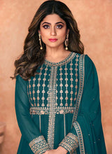 Load image into Gallery viewer, Teal Heavy Embroidered Slit Style Anarkali Lehenga fashionandstylish.myshopify.com