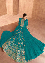 Load image into Gallery viewer, Teal Heavy Embroidered Slit Style Lehenga Anarkali fashionandstylish.myshopify.com