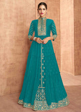 Load image into Gallery viewer, Teal Heavy Embroidered Slit Style Lehenga Anarkali fashionandstylish.myshopify.com
