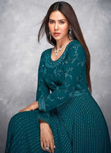 Load image into Gallery viewer, Teal Sequin Embroidered Floor touch Anarkali fashionandstylish.myshopify.com