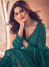 Load image into Gallery viewer, Teal Sequin Embroidered Slit Style Lehenga fashionandstylish.myshopify.com
