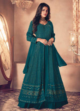 Load image into Gallery viewer, Teal Sequin Embroidered Slit Style Lehenga fashionandstylish.myshopify.com