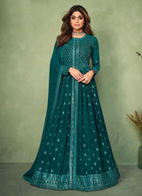 Load image into Gallery viewer, Teal Sequins Embroidered Jacket Style Anarkali Suit fashionandstylish.myshopify.com