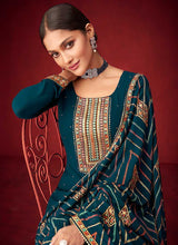 Load image into Gallery viewer, Teal Sequins Embroidered Straight Pant Style Suit fashionandstylish.myshopify.com