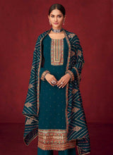 Load image into Gallery viewer, Teal Sequins Embroidered Straight Pant Style Suit fashionandstylish.myshopify.com