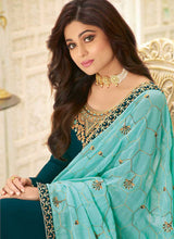 Load image into Gallery viewer, Teal and Aqua Embroidered Lehenga Style Anarkali Suit fashionandstylish.myshopify.com