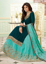 Load image into Gallery viewer, Teal and Aqua Embroidered Lehenga Style Anarkali Suit fashionandstylish.myshopify.com