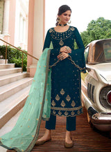 Load image into Gallery viewer, Teal and Aqua Heavy Embroidered Lehenga/ Pant Style Suit fashionandstylish.myshopify.com