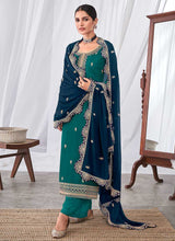 Load image into Gallery viewer, Teal and Blue Embroidered Palazzo Suit fashionandstylish.myshopify.com