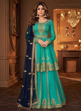 Load image into Gallery viewer, Teal and Blue Heavy Embroidered Festive Wear Lehenga fashionandstylish.myshopify.com