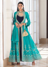 Load image into Gallery viewer, Teal and Blue Heavy Embroidered Jacket Style Suit fashionandstylish.myshopify.com