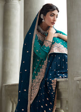 Load image into Gallery viewer, Teal and Blue Heavy Embroidered Stylish Lehenga