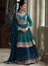 Load image into Gallery viewer, Teal and Blue Heavy Embroidered Stylish Lehenga