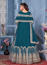 Load image into Gallery viewer, Teal and Gold Embroidered Kalidar Anarkali Suit fashionandstylish.myshopify.com