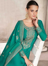 Load image into Gallery viewer, Teal and Gold Embroidered Pant Style Suit fashionandstylish.myshopify.com