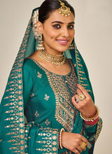 Load image into Gallery viewer, Teal and Gold Embroidered Sharara Style Suit