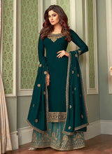 Load image into Gallery viewer, Teal and Gold Embroidered Sharara Style Suit fashionandstylish.myshopify.com