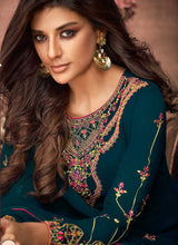Load image into Gallery viewer, Teal and Gold Embroidered Straight Pant Style Suit fashionandstylish.myshopify.com