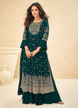 Load image into Gallery viewer, Teal and Gold Embroidered Stylish Sharara Suit fashionandstylish.myshopify.com