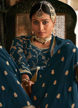 Load image into Gallery viewer, Teal and Gold Heavy Embroidered Stylish Palazzo Suit fashionandstylish.myshopify.com