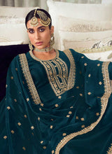 Load image into Gallery viewer, Teal and Gold Heavy Embroidered Stylish Palazzo Suit fashionandstylish.myshopify.com