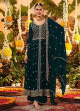 Load image into Gallery viewer, Teal and Gold Heavy Embroidered Stylish Pant Style Suit fashionandstylish.myshopify.com