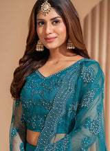 Load image into Gallery viewer, Tempo Teal Floral Embroidered Stylish Lehenga Choli fashionandstylish.myshopify.com