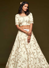 Load image into Gallery viewer, White And Gold Silk Embroidered Stylish Lehenga Choli fashionandstylish.myshopify.com