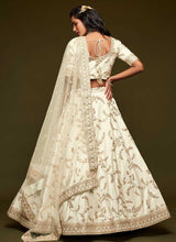 Load image into Gallery viewer, White And Gold Silk Embroidered Stylish Lehenga Choli fashionandstylish.myshopify.com