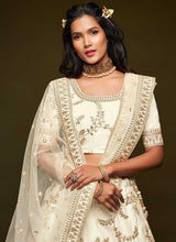 Load image into Gallery viewer, White And Gold Silk Embroidered Stylish Lehenga Choli fashionandstylish.myshopify.com