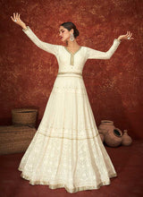 Load image into Gallery viewer, White and Gold Gown Style Embroidered Anarkali Suit fashionandstylish.myshopify.com