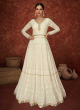 Load image into Gallery viewer, White and Gold Gown Style Embroidered Anarkali Suit fashionandstylish.myshopify.com