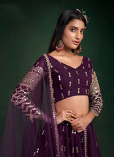 Load image into Gallery viewer, Wine Colour Embroidered Stylish Lehenga Choli
