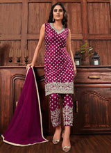 Load image into Gallery viewer, Wine Heavy Embroidered Jacket Style Salwar Suit fashionandstylish.myshopify.com