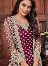 Load image into Gallery viewer, Wine Heavy Embroidered Jacket Style Salwar Suit fashionandstylish.myshopify.com