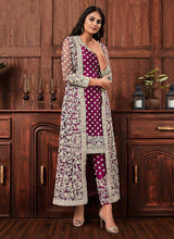Load image into Gallery viewer, Wine Heavy Embroidered Jacket Style Salwar Suit fashionandstylish.myshopify.com