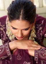 Load image into Gallery viewer, Wine Heavy Embroidered Kalidar Anarkali Suit