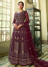 Load image into Gallery viewer, Wine Heavy Embroidered Kalidar Anarkali Suit