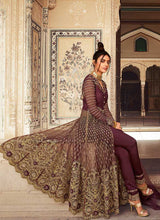 Load image into Gallery viewer, Wine Heavy Embroidered Lehenga/Pant Style Anarkali fashionandstylish.myshopify.com