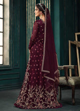 Load image into Gallery viewer, Wine Red Heavy Embroidered Kalidar Anarkali Style Suit fashionandstylish.myshopify.com