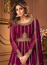 Load image into Gallery viewer, Wine and Gold Heavy Embroidered Festive Wear Lehenga fashionandstylish.myshopify.com