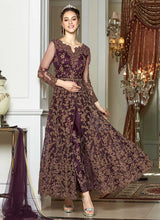 Load image into Gallery viewer, Wine and Gold Heavy Embroidered Lehenga/ Pant Style Anarkali fashionandstylish.myshopify.com