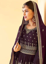 Load image into Gallery viewer, Wine and Gold Heavy Embroidered Sharara Style Suit fashionandstylish.myshopify.com