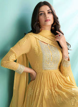 Load image into Gallery viewer, Yellow Embroidered Stylish Kalidar Anarkali Suit fashionandstylish.myshopify.com